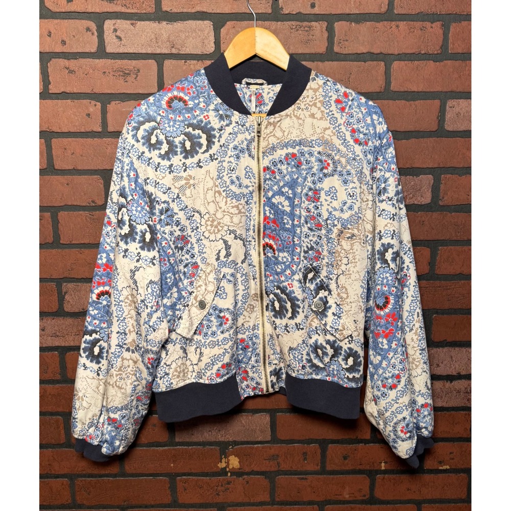 Free People Paisley Floral Multicolored Zip Bomber Jacket Women's Size Small